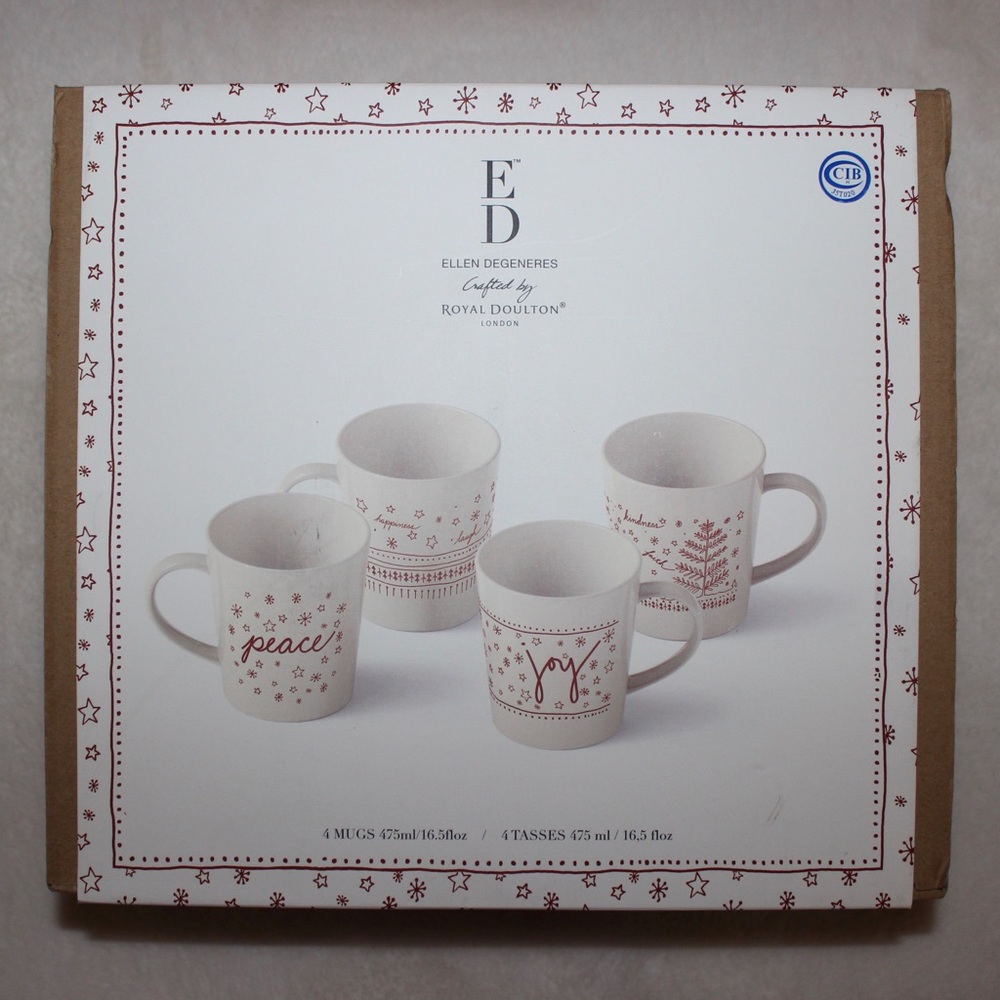 ED Ellen Degeneres Crafted by Royal Doulton London - Holiday Set of 4 Mugs